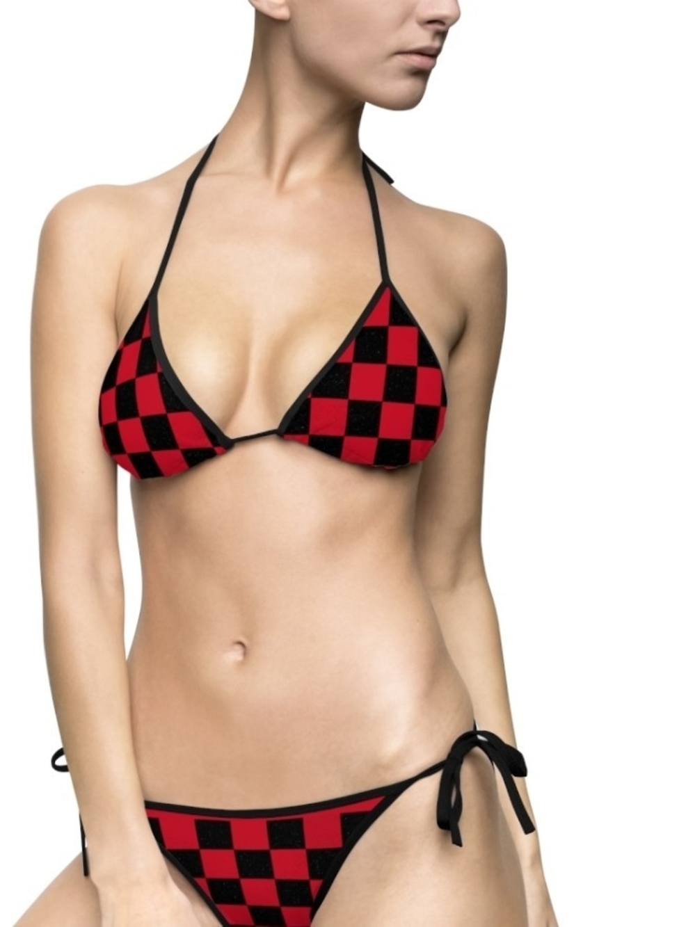 Red & Black Checker Triangle Bikini - Women Swim